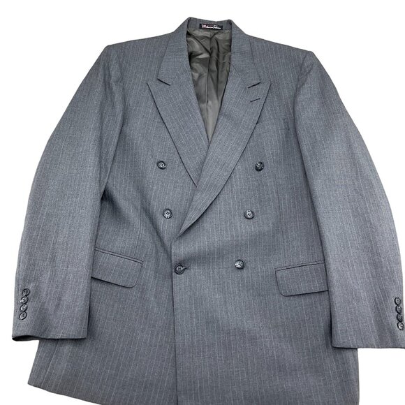 Stafford Blazer Men 43L Gray Pinstripe Peak Wool Classic Career Union USA VTG - Picture 1 of 13